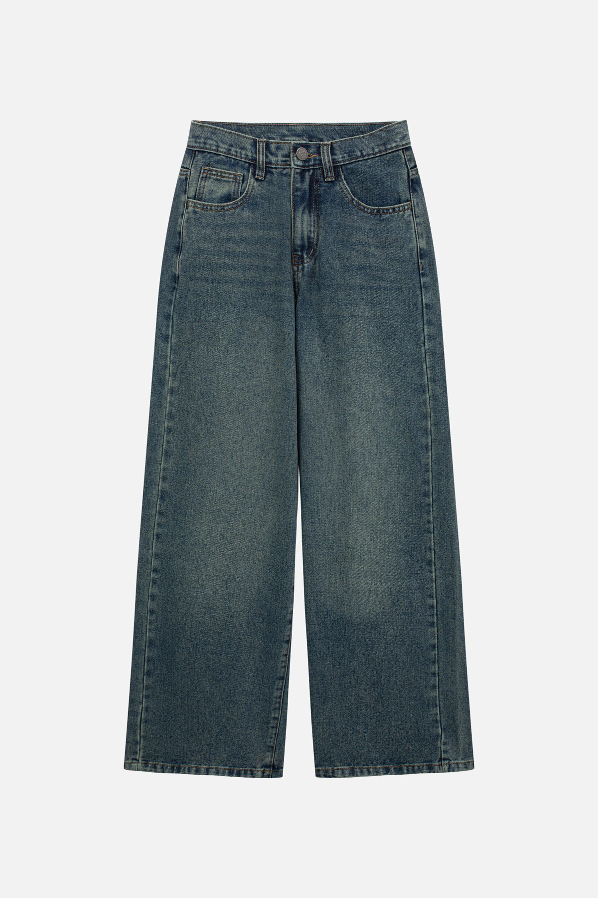Quần jeans nữ wide-leg thêu logo túi